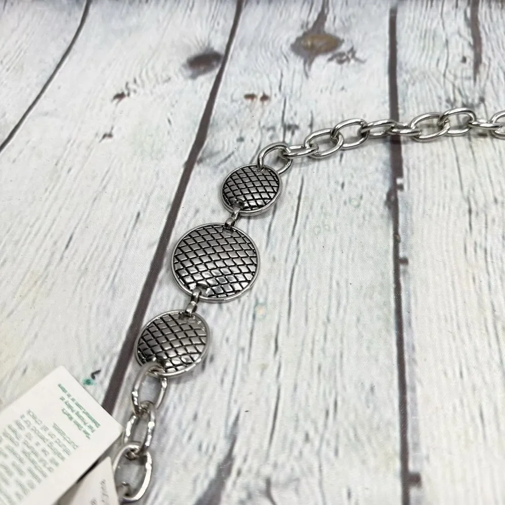 Vintage Silver Tone Medallion Chain Belt Large Adjustable Y2K Disco Waist Hip